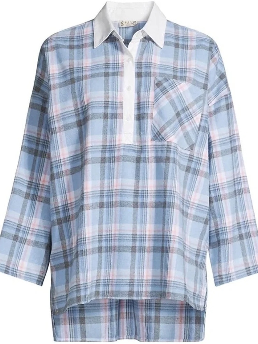 Free People | Sunday Morning Sleep Shirt Blue Plaid  Top Only
